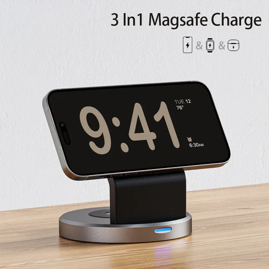 3-IN-1 MAGNETIC WIRELESS CHARGER STAND FOR IPHONE 16/15/14/13 PRO MAX, IWATCH, AND AIRPODS | MAGSAFE FAST CHARGING STATION DOCK